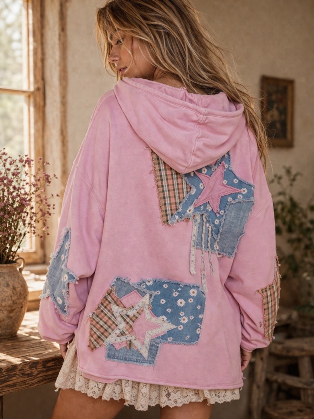 #20 New! Oversized Patchwork Hooded Sweatshirt - Picture 2 of 3